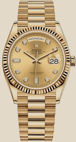 Rolex                                     Day-Date 36 Yellow Gold Fluted Bezel President Bracelet