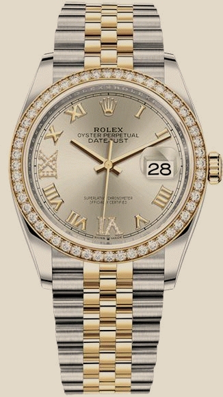 Rolex                                     Datejust 36 mm, Oystersteel, yellow gold and diamonds