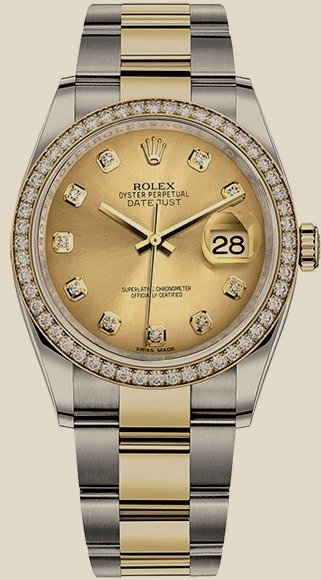 Rolex                                     Datejust 36 mm, steel, yellow gold and diamonds